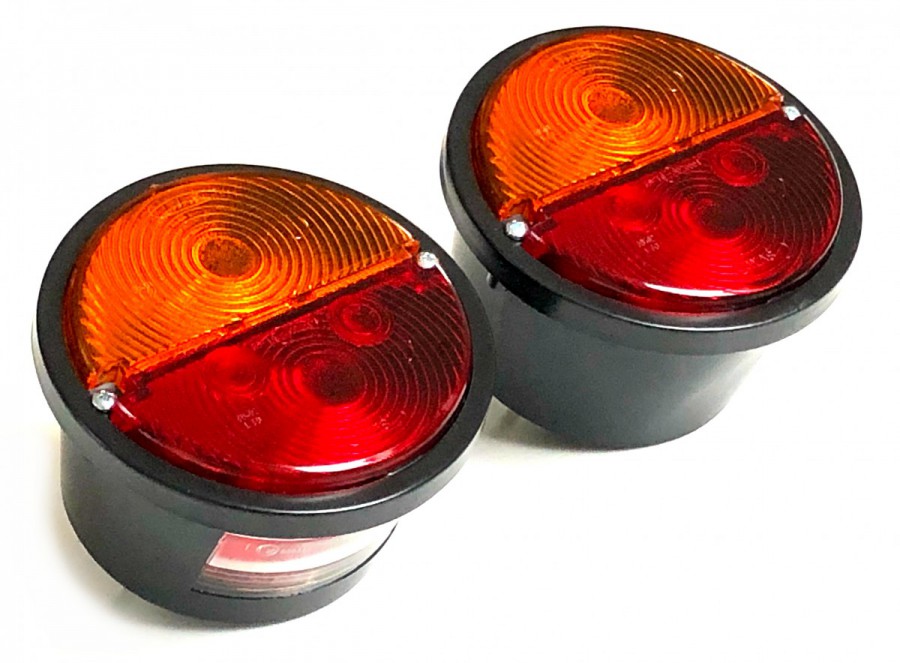2x Rund Rückleuchte m. Blinker 132 mm 12V 24V und Dreieck für Schlepper Trecker